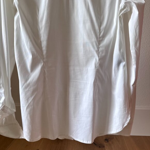 White Satin Tuxedo Button Down Blouse | Size 10 | Classic Luxe Dress Shirt - Picture 12 of 16